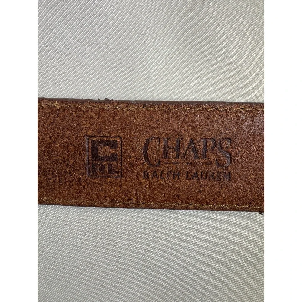 Chaps Ralph Lauren Mens Brown Leather Belt Brass Buckle Pebble Grain Cognac